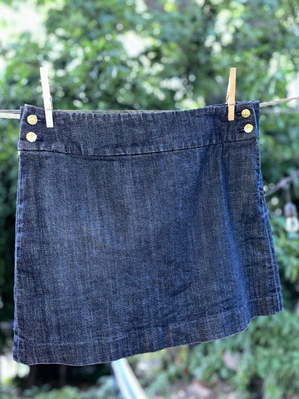 J. Crew Dark Blue Denim Mini Skirt with Gold Buttons
